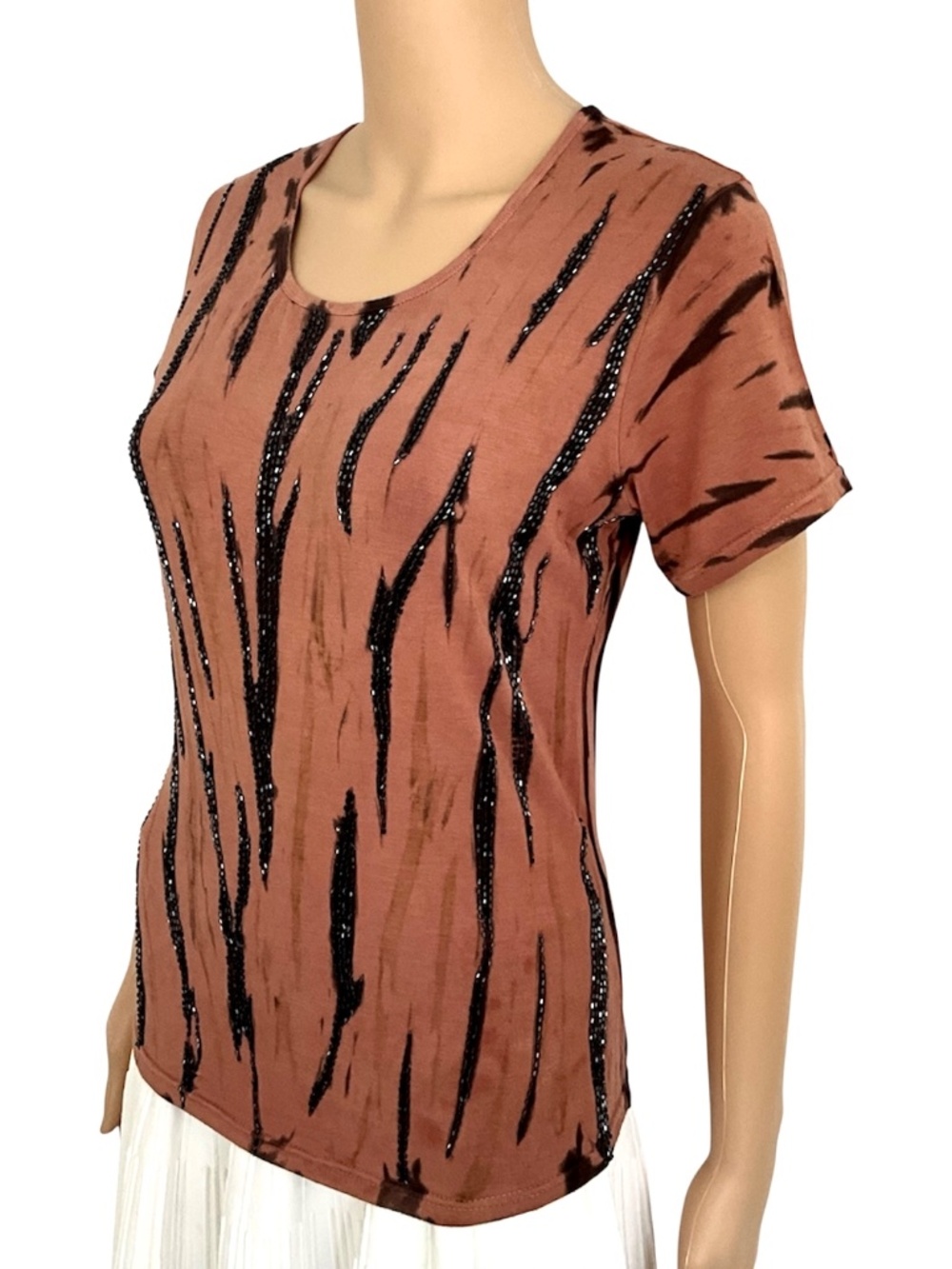 Dunia Mauve Brown Tie Dye Beaded Top Size L